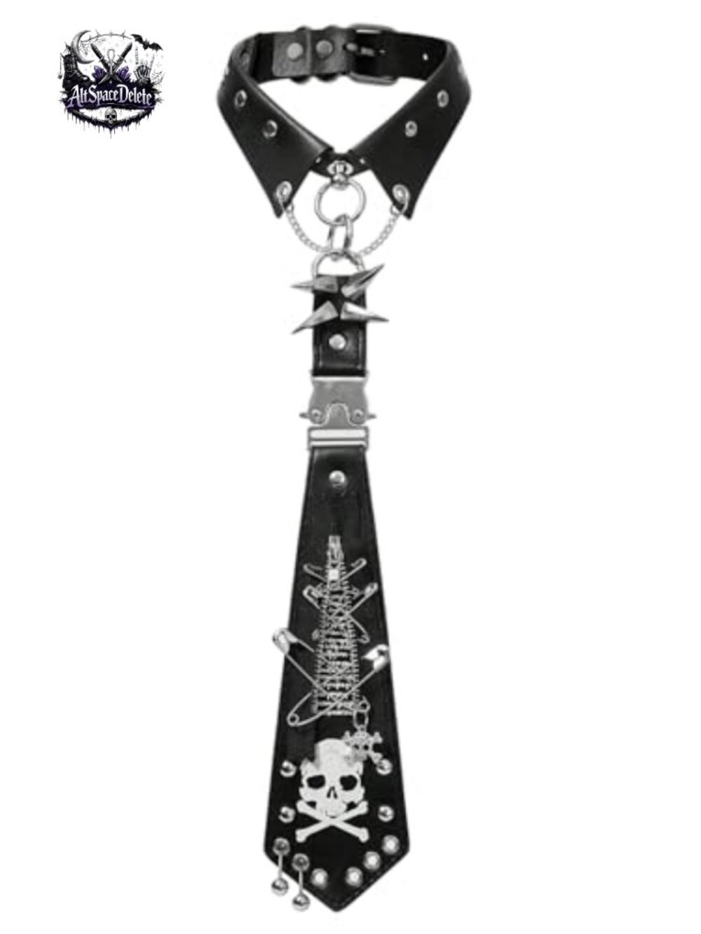 Skull Studded Faux Leather Necktie Goth Punk Emo Cosplay